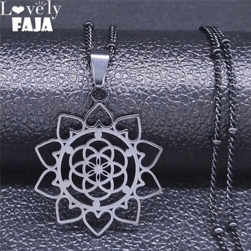 2021 Gothic Flower of Life Stainless Steel Charm Necklace Women/Men Black Color Chain Necklaces Jewelry colgantes mujer NXS03
