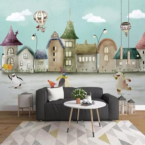 Custom 3D Wallpaper Hand Painted Cartoon Castle House Animal Mural Baby Children Room Kindergarten Bedroom Background Wall Decor