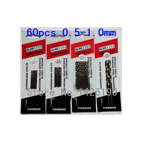 Free shipping 60 pcs 0.5-1.0 mm Cobalt containing high speed steel Co-HSS M42 twist drill bits for metal drilling