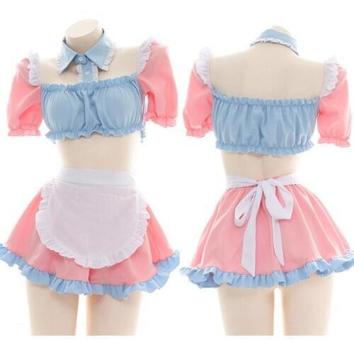 Sexy Maid Cosplay Outfit Cute Pink Blue School Girl Costumes for Female Mini Skirt Uniform Charming Kawaii Womens Suit New