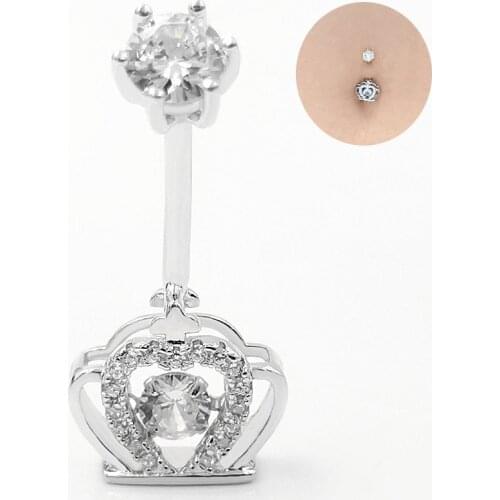 925 Sterling Silver Belly Button Rings for Women Crown Clear CZ Navel Barbell Sexy Belly Body Piercing Jewelry