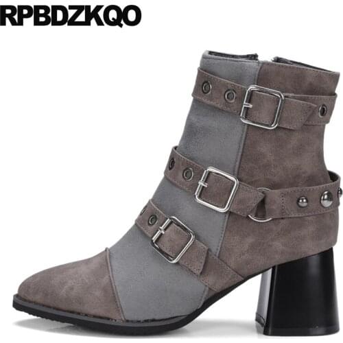 Fur Big Size Metal Ankle Women Boots Winter 2021 Fashion Chunky 13 45 Plus Block 12 44 Pointed Toe High Heel Grey Shoes Booties