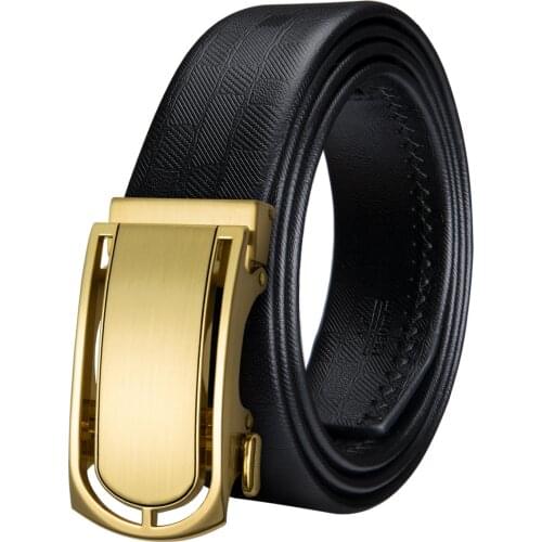 Men Belt Gold Buckle Belt Barry.Wang Automatic Slide Buckle Genuine Leather Belts for Business Wedding Male Alloy Buckle Belts