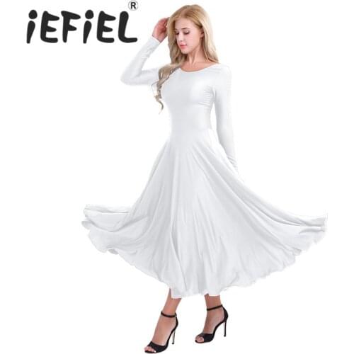 New Arrival Women Adults Polyester Round Neck Long Sleeves Loose Fit Liturgical Praise Dance Performance Dancing Costumes Dress