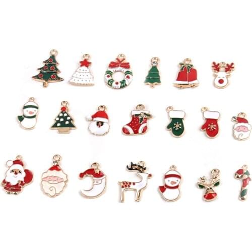 Zinc Based Alloy Charms Christmas Santa Claus Multicolor Tree Enamel 23mm x 17mm - 17mm x 10mm, 1 Packet ( 20 PCs/Set)