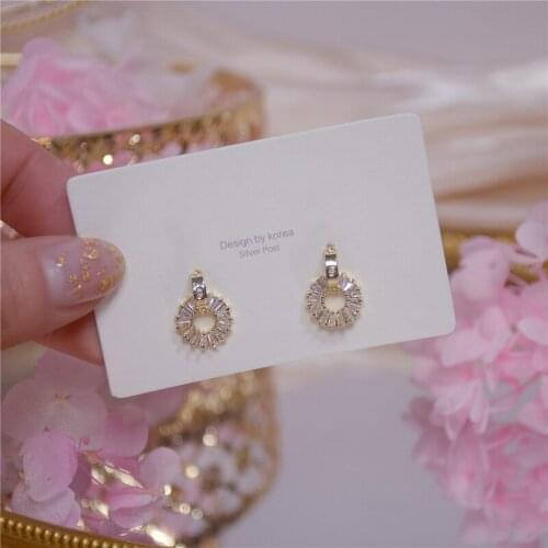 YIZIZAI 14k Real Gold Luxury Tiny CZ Earring Exquisite Round Zircon Anti-allergy Top Quality Stud Earring Circle Jewelry Pendant