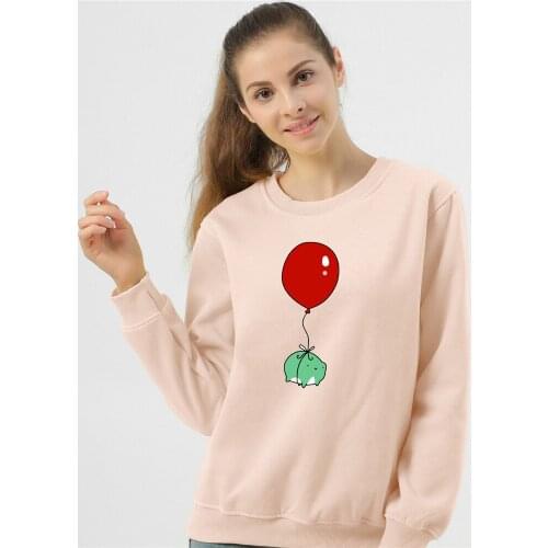 Frog Print with Balloon Hoodie Oversized Sweatshirt Pullover Harajuku Streetwear Cotton Vintage Tracksuit Female Kpop Clothes