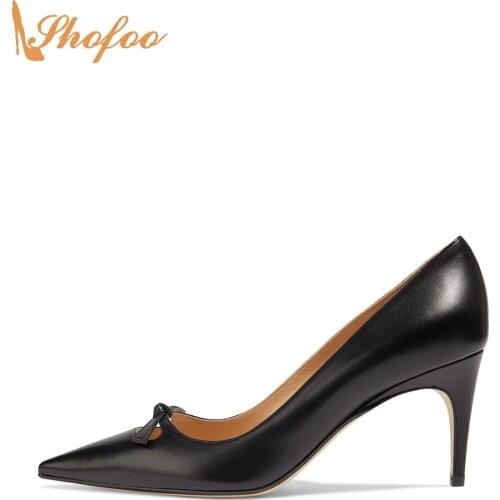Black Stiletto High Heels Women Pumps Pointed Toe Slip On Large Size 15 16 Ladies Summer Fashion Butterfly-knot New Shoes Shofoo