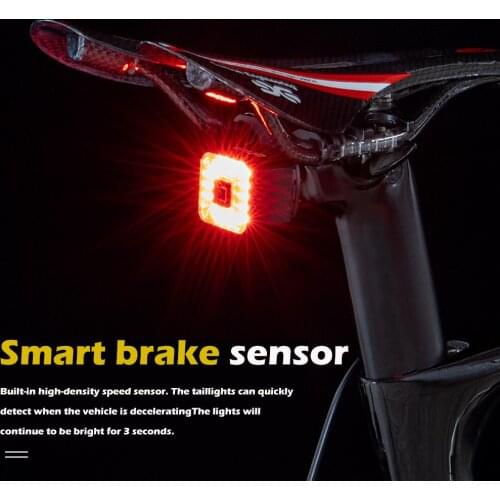 Smart Bicycle Rear Light Auto Start/Stop Brake Sensing IPx6 Waterproof USB Charge Battery Cycling Tail Taillight Bike LED Light