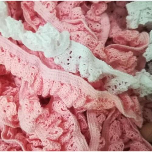 1M Pleated Guipure Cotton Lace Trim Ribbon 1.5cm White Pink Lace Fabric Craft Supplies Sewing Dress Accessories Decoration H-06