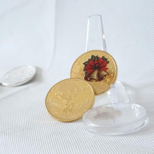 1pcs/lot Merry Christmas Santa Claus Gold Plated Coins Copy Round Free Shipping