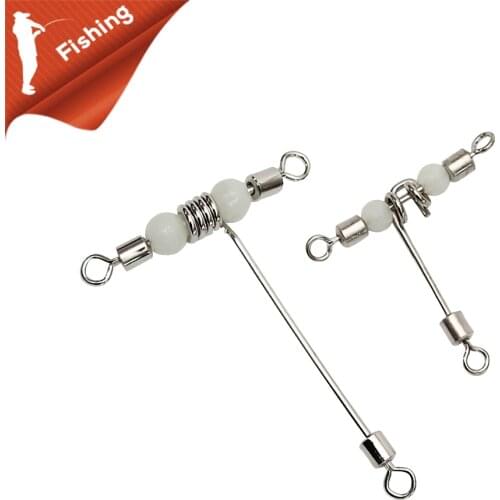 10pcs Luminous Fishing swivels T-Shape 3 Way Rolling Swivel Cross-Line Barrel Swivel with beads Sea Fishing hook