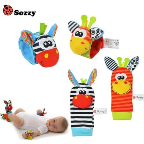 100Pcs/lot Baby Rattle Toys Sozzy Garden Bug Wrist Rattle And Foot Socks 4 style (2pcs waist+2pcs socks) (25 set) New Year Gift