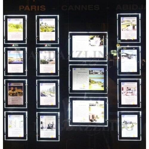 16PCS A4 Vertical +3PCS A3 Landscape Real Estate LED Window Display,Single Side Magnetic Acrylic Frame Light Panel for Windows