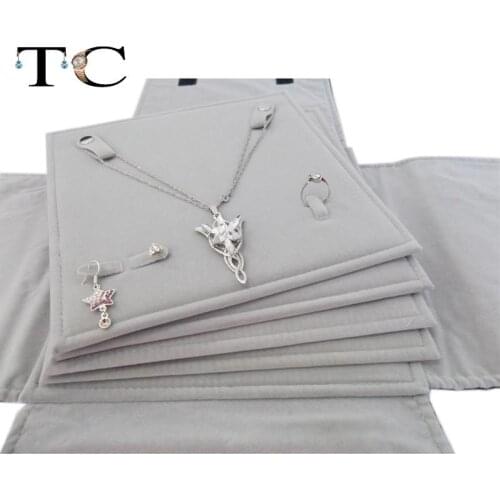 2015 free Shipping Portable Gray Jewelry Storage Bag Packaging Travel Case Roll Black Velvet Organizer Fashion Design