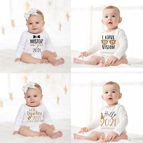 2021 Newborn Baby Boy Girl Long Sleeve Bodysuits Baby 2021 Coming Jumpsuits Toddler New Year Gifts Pregnancy Anouncement