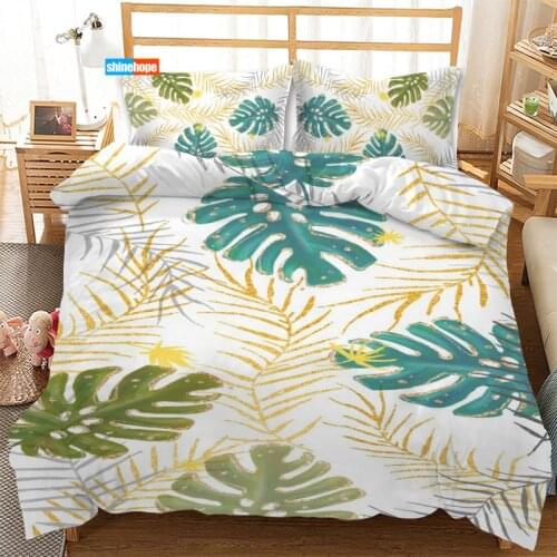 Palm Leaf 3PCS Duvet Cover Satin Bedding Set Twin Size 180X220CM Bedspread Nordic Bed Cover
