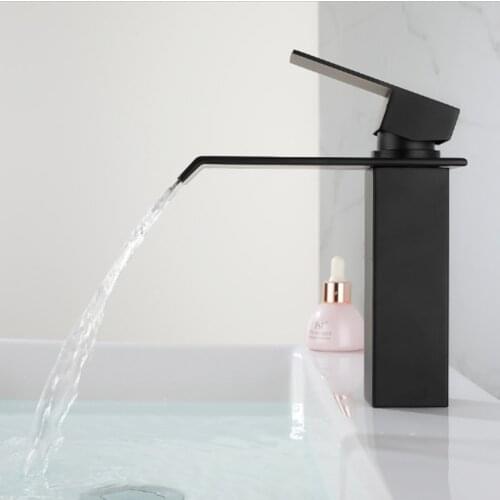 304 Stainless Steel Bathroom Faucet Single Hole Single Handle Hot Cold Water Mixer Taps Bathroom Basin Waterfall Tap