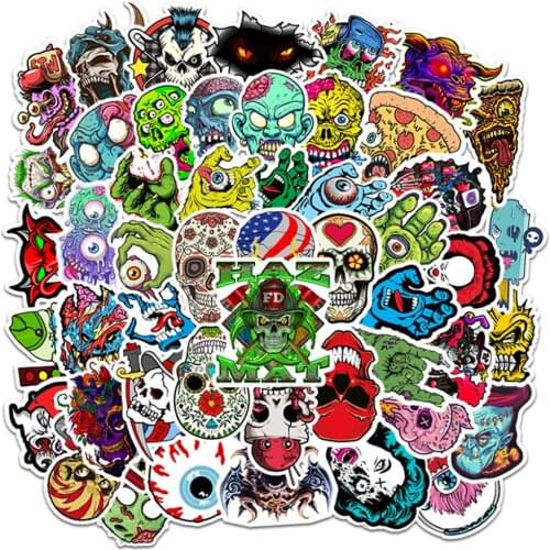 50 Pcs Horror Series Skull Head Skateboard Laptop Guitar Luggage Funny Cool Graffiti Retro Sticker Kids Toys Craft Supplies