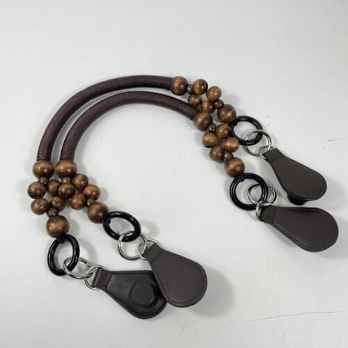 65CM Short Bag Handles for Obag Handbag with Tears Drops Hemp Rope Wood Design One