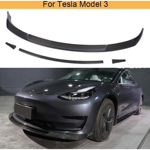 Car Front Lip Spoiler For Tesla Model 3 2017 - 2019 Carbon Fiber Front Bumper Lip Splitters Spoiler Carbon Fiber