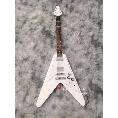 Free Delivery, 6-String V-Shaped White Electric Guitar, Customizable