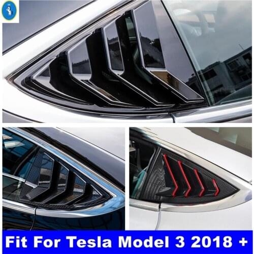 Black / Carbon Fiber Look Exterior Refit Kit Rear Window Louver Shutter Side Vent Panel Cover Trim For Tesla Model 3 2018 - 2021