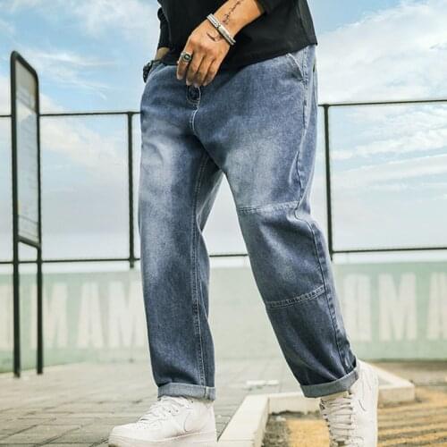 2021 Long trousers loose straight-leg pants denim jeans plus size 28-48 men jeans autumn trend oversized big jeans loose casual