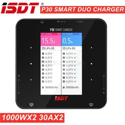 ISDT P30 SMART DUO CHARGER 1000WX2 30AX2 High Power Dual Channel Snychronous BattGo Balance Charger Discharger 1-8S Lipo Battery