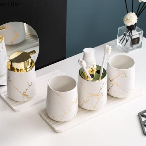 Black Marble Texture Ceramic Bathroom Set Decoration Soap Dispenser/Toothbrush Holder/cup/Soap Dish Tray L Bathroom Washing Set