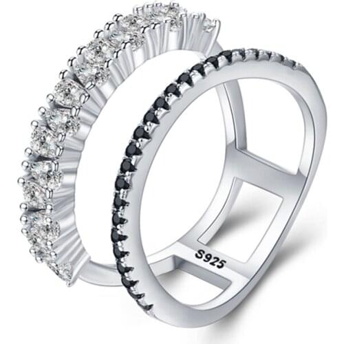 SODROV 925 Sterling Silver Jewelry Zircon Engagement Rings for Women Black Spinel Finger Ring Silver 925 Jewelry G068