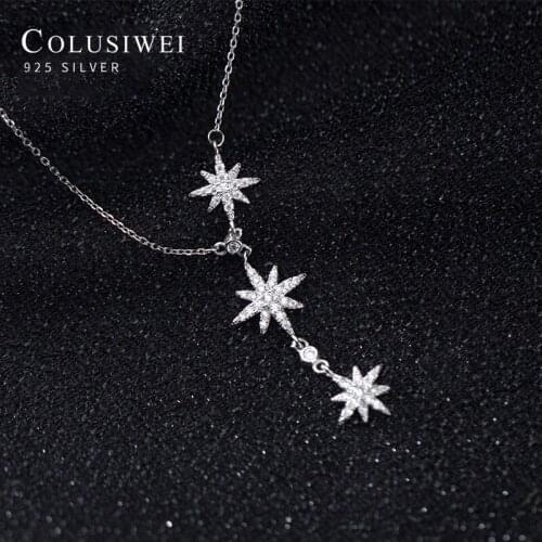 Colusiwei 100% Real 925 Sterling Silver Twinkling Zircon Luxury Hexagon Star Pendant Necklace for Women Wedding Party Jewelry
