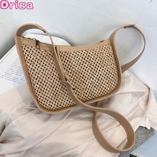Driga Summer Women Crossbody Bags 2021 New Fashion Grass Woven Armpit Shoulder Bags Handbags Foe Female Irregular Solid Color Ba