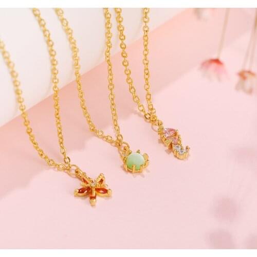 Luoluoyi Zirconium Plated Cherry Peach Charm Necklaces Tropical Fruit Pendant Necklace for Women