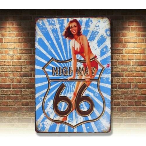 Metal Tin Sign highway 66 sexy girl Decor Bar Pub Home Vintage Retro Poster