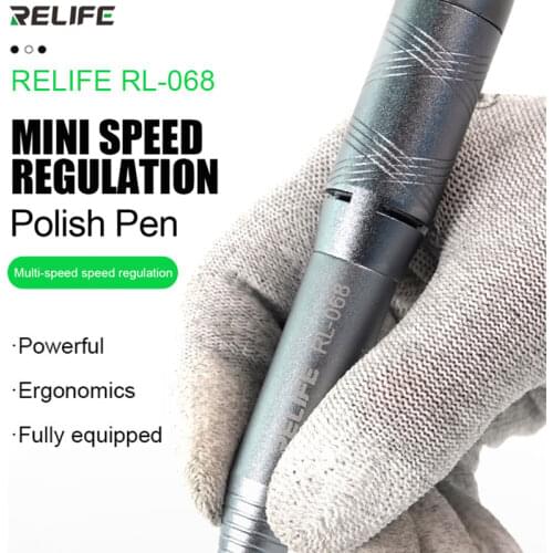 RELIFE RL-068 6-speed Power Adjustment Mini Polishing Pen for CPU and Motherboard Repair Screen Polishing with 8 Grinding Heads