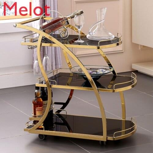 Tea Weagon Stainless Steel Mobile Glass Dining Car Hotel Three-Layer Trolley Drinks Trolley Commercial Trolley Snack Cart Art