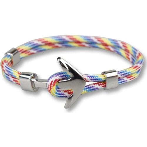 Fashion Men Bracelets Women Couple Gifts Wrap Braided Wristband Nylon Bracelet Men Rope Silvers Alloy Hook Anchor Bangle Jewelry