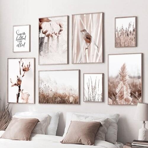 Wall Decor Pampas Grass Art Poster Nordic Landscape Canvas Painting Sand Pictures for Living Room Frameless Home Decor