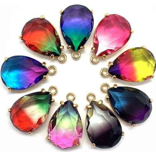 Natural Stone Crystal Pendant Drop-shaped Gradient Color Ladies Charm Earrings Necklace DIY Jewelry Making Necklace 5 Pieces