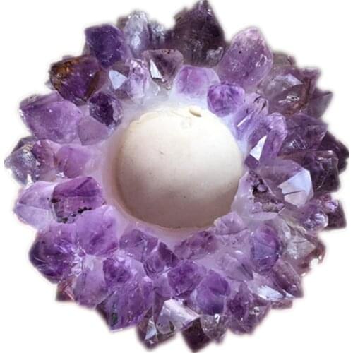 Natural Amethyst quartz gemstone crystal cluster lotus shape Tealight candle holder Most popular Candlestick for home decoratio