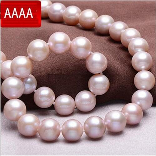 Natural purple pink Freshwater Pearl pearl necklace 11-12mm genuine large round light send mom gift 18inch