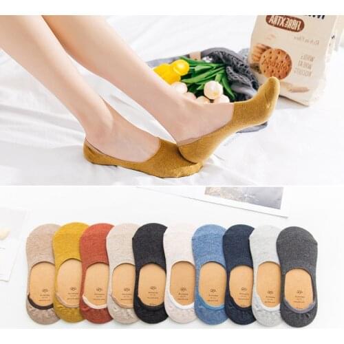 10 pieces = 5 pairs Women Cotton No show Socks non-slip Summer Solid Color Silicone Socks felmen Thin Invisible Slipper Socks
