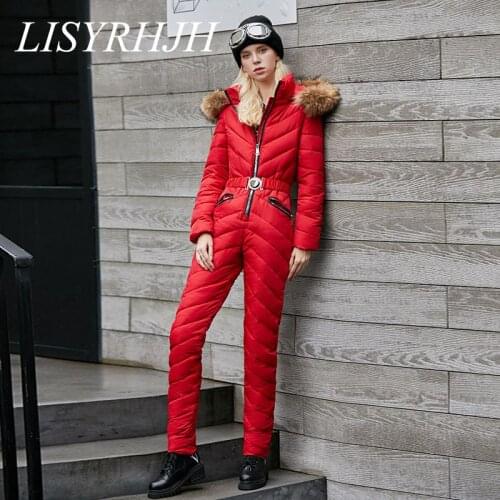 LISYRHJH 2019 New Womens winter new parka fashion slim onesies coat hooded real fur collar coat warm snow jacket with belt