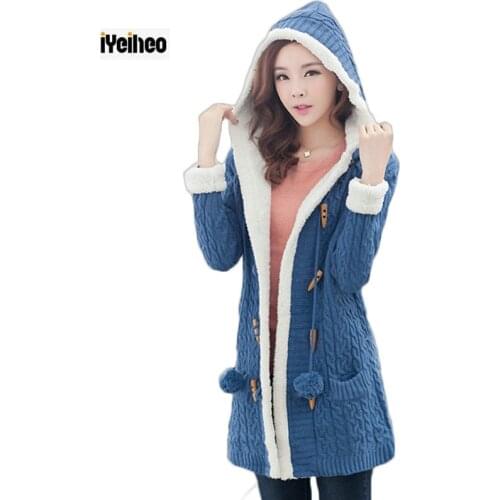New arrival Girl Sweater Coat Winter 2021 Autumn Casual Solid Hooded Long Thicker Cashmere Knit cardigan sweater Jacket Students