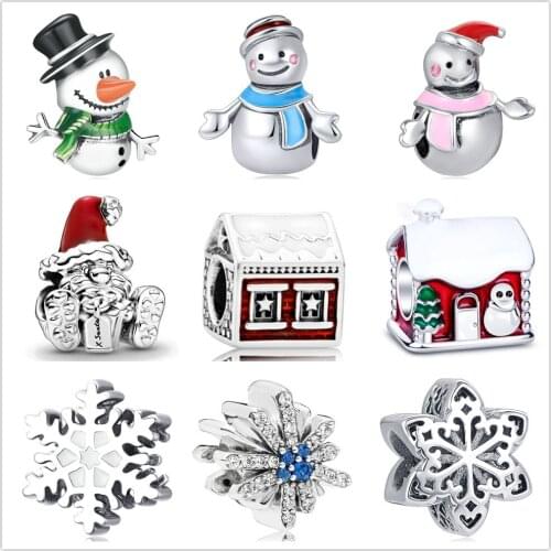 The new snowman snowflake house fit the original Pandora Charm Silver 925 bracelet with DIY womens jewelry