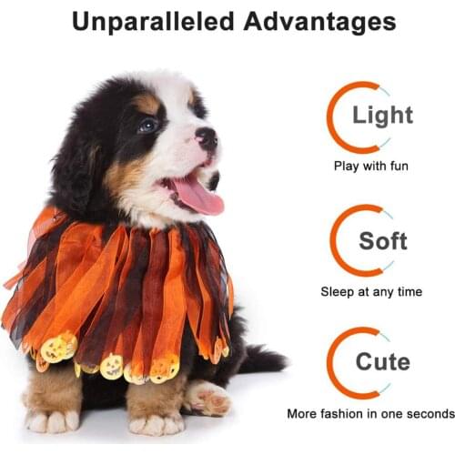 Pet Dog Cat Fancy Pumpkin Collars Elastic Tutu Tulle Trim Ribbon Fringe Collar Halloween Birthday Party Dress Costume Decorative