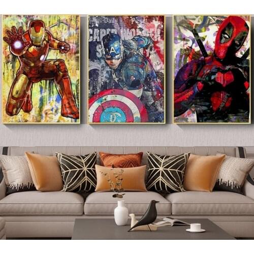 Avengers Superhero Character Street Graffiti Art Posters Prints Marvel Movie Canvas Painting Living Room Bedroom Decor Pictures