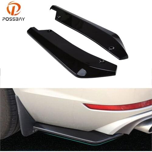 POSSBAY Glossy Black/Carbon Fiber Car Rear Lip Wrap Angle Splitter Universal Car Back Bumper Spoiler Lip Splitter Tail Stickers