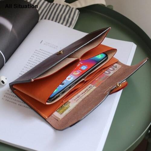 Luxury Clutch Bag Ladies First Layer Cow Leather Top End Quality Women Cell Phone Purses Vintage Hasp Organizer Long Wallets